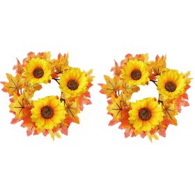 2 Pcs 9.8 Inch Fall Candle Rings Wreaths Candlestick Decorative Rattan Garland Maple Leaf Berries Sunflowers Candle Rings Autumn Wedding Parties Cente (Option: W13688142)