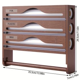 A Bamboo Cling Film Cutter With A Tissue Holder, A Wall-Mounted Foil Cutter For The Kitchen, A Three-Compartment Cutter, And A Paper Storage Rack (Color: Brown)