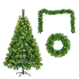 6 Feet Long Grass Green Christmas Tree, Big Branch Pine Tree, Pre-Installed Lighting Set With Tree & Garland & Garland, Artificial Christmas With Pine (Color: Green)