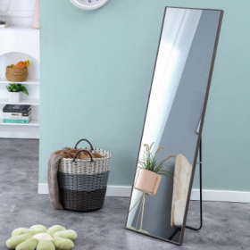 3rd Generation Gray Solid Wood Frame Full Length Mirror, Dressing Mirror, Bedroom Porch, Decorative Mirror, Clothing Store, Floor Mounted Large M (Option: Gray)