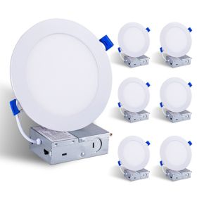 6 Pack 6 Inch White LED Recessed Light, Dimmable, 2700K-5000K 5CCT, 800LM High Brightness, 9W 120V, Ultra-Thin Canless Wafer Light (Option: default)