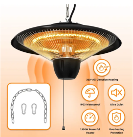 1500W Outdoor Hanging Patio Heater Ultra-Quiet Electric Heating Lamp (Color: Black)