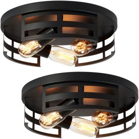 2-Light Black Flush Mount Ceiling Light Fixture,13 In Light Fixtures Ceiling Mount For Hallway,Hall,Kitchen,Farmhouse  2 Pack No Bulbs (Option: default)