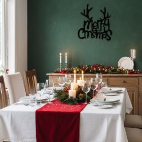 CIFbuy Wrought Iron Christmas Antlers Metal Wall Decor Rustproof Black Finish Rustic Farmhouse, Xmas Hanging Ornament Holiday Wall, Decoration fo (Option: 56006099)