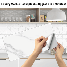 16 Pcs White Marble Look Wall Stickers Peel And Stick Backsplash Waterproof PVC Composite Wall Tile Stick On Backsplash Tile For Kitchen Bathroom (PCS: 64SJM-01)