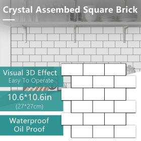 12 Pcs White Black Seam Peel And Stick Backsplash Kitchen Glossy PVC Backsplash Bathroom, Removable (PCS: 12MZ-5-125)