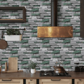 12 Pcs Realistic Green Stone Brick Peel And Stick Wallpaper Removable Self-Adhesive PVC Waterproof And Moisture-Proof Easy Diy Installation For K (PCS: 48FG-L012)