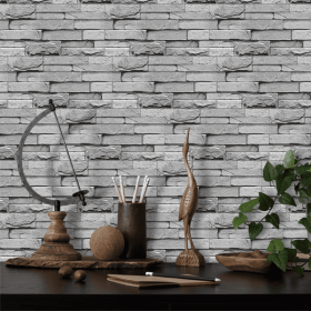 12 Pcs Grey Stone Brick Marble Peel And Stick Wallpaper Splash Proof And Moisture Proof Hanging Decorative Tiles Easy To Clean & Cut (PCS: 48FG-L011)