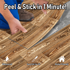 10 Pcs Wood Grain Peel And Stick Floor stickers Non-Slip Self-Adhesive Floor Stickers, Waterproof Wear-Resistant Suitable for Living Room, Bedroo (PCS: 20DT-08)