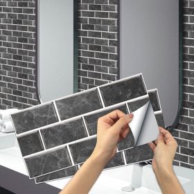 12 Pcs Dark Gray Peel and Stick Backsplash PVC Self-Adhesive Stone Marble Tile with Veined Veins, Glossy Finish Water Resistant for Kitchen, Bath (PCS: 12FG-006)