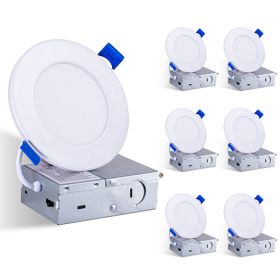 6 Pack 4 Inch White LED Recessed Light, Dimmable, 2700K-5000K 5CCT, 800LM High Brightness, 9W 120V, Ultra-Thin Canless Wafer Light (Option: default)