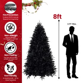 Prelit Black Christmas Tree With White Lights Artificial Fake Christmas Tree With PE&PVC Branch Tips For Halloween And Xmas Tree For Holiday Decoratio (Option: 8ft)