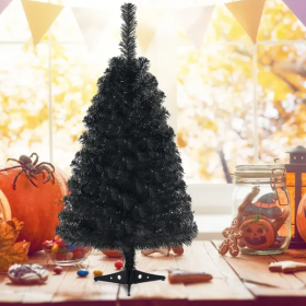 36 Inch Unlit Artificial Christmas Mini Tree With Plastic Stand (Color: Black)