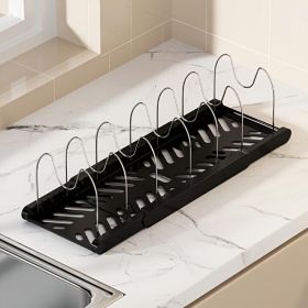 A Retractable Kitchen Storage Rack With Pot Rack, Dish Rack, Drainer And Pull-out Drawer, A Space-saving Storage Solution (Color: Black)