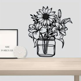 CIFbuy Sunflower Lily Vase Wall Art Floral Home Decor Aluminum Farmhouse Wall Hanging(TikTok, temu pick-up service) (Option: 02896316)