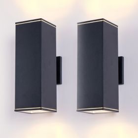 14in Modern Outdoor Porch Light Patio Light In 2 Lights With Aluminum Rectangular Tube And Tempered Glass Cover Waterproof Wall Sconce 2 Pack  Ma (Option: default)