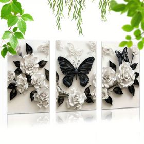 3 Pieces Set Of Framed Wall Art Canvas Prints Featuring A Black Butterfly And White Roses - Perfect For Home, Office, Living Room, Or Bedroom--Se (Option: 12X8inch)