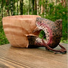 Hand Carved Cup Scandinavian Kuksa Wooden Mug Camping Gear Coffee Cup Kuksa Guksi Kuksa Wild Boar Cups Christmas (Option: 3style)