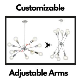 Modern Sputnik Chandelier Lighting 10 Lights With Adjustable Arms Chrome Pendant Lighting (Option: Chrome)