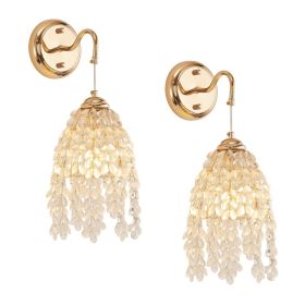 Set Of 2 Gold Frame And Crystal Grape-Shaped Bead String Wall Sconces , E12 Bulb Socket, Elegant Hanging Light Fixture For Living Room, Bedroom, (Option: default)