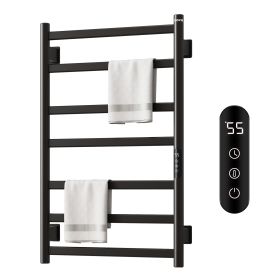 SIOYIE Towel Warmer Bathroom Wall Mounted 6 Bars Electric Towel Drying, 150 W 500 800 MM Heated Towel Rack With Intelligent Touch Screen Timer An (Option: Black-Right)